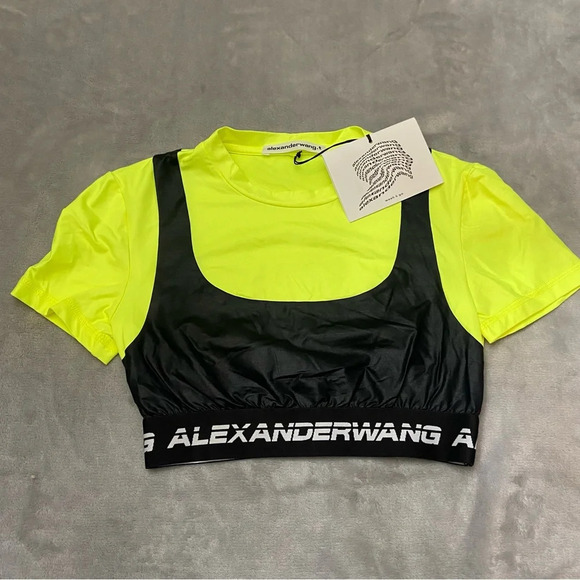New! Alexander Wang Wash & Go Satin Jersey Logo Elastic Crop Top 27280 - Picture 2 of 8